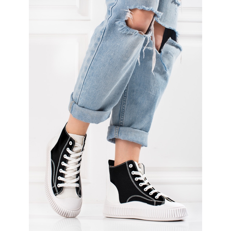 Baskets femme Shelovet hautes blanches et noires le noir 2 Baskets femme Shelovet hautes blanches et noires le noir 2