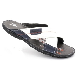 Kampol Chaussons cuir homme 200/B blanc blanche bleu marin 2 Kampol Chaussons cuir homme 200/B blanc blanche bleu marin 2