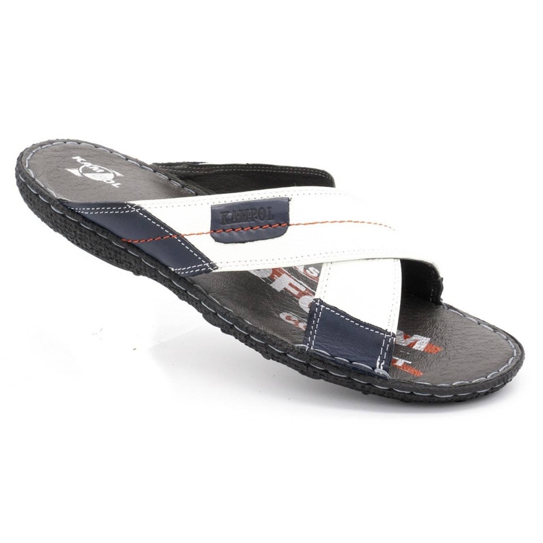 Kampol Chaussons cuir homme 200/B blanc bleu marine 2