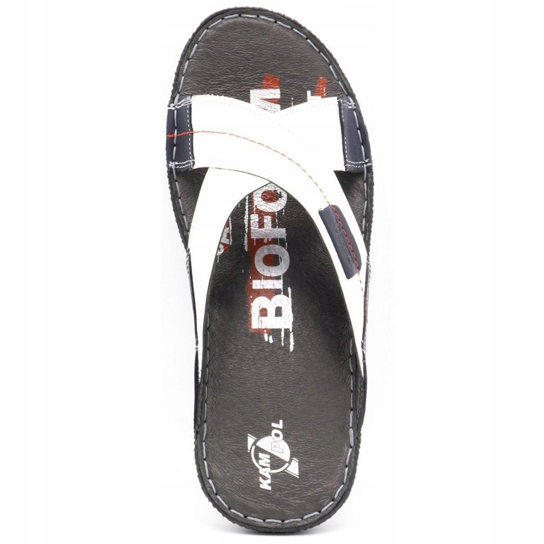 Kampol Chaussons cuir homme 200/B blanc blanche bleu marin 7 Kampol Chaussons cuir homme 200/B blanc blanche bleu marin 7