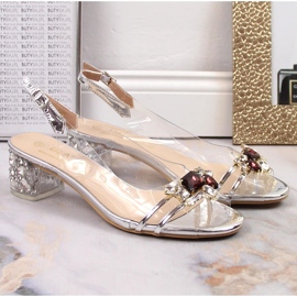 Sandales argentées transparentes pour femmes avec zircons D&amp;A MR-X1012 9