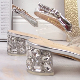 Sandales argentées transparentes pour femmes avec zircons D&amp;A MR-X1012 10