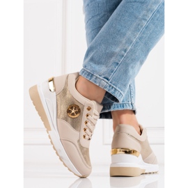 Baskets compensées femme Shelovet beige doré 2