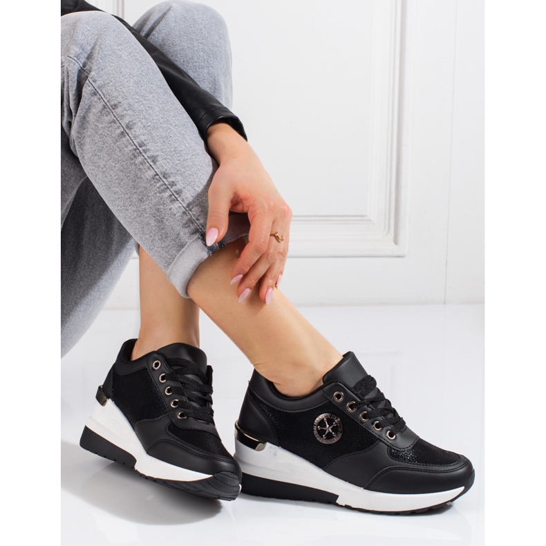 Baskets compensées femme Shelovet noires 1