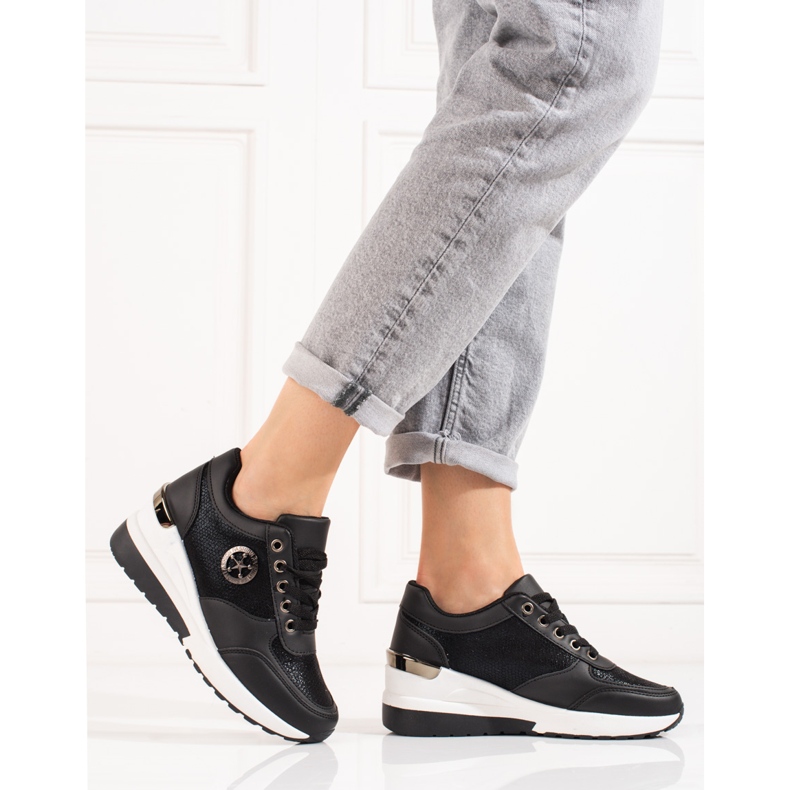 Baskets compensées femme Shelovet noires 2
