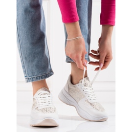 Chaussures de sport pour femmes Shelovet avec un motif brillant blanc argent 1