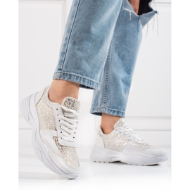 Chaussures de sport pour femmes Shelovet avec un motif blanc brillant blanche argent 1