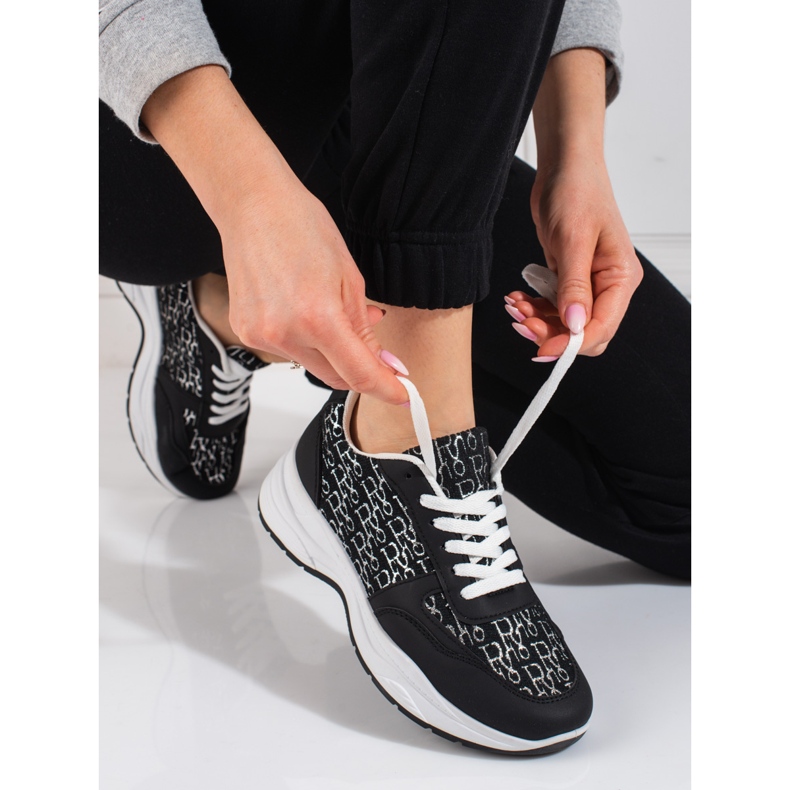 Chaussures de sport pour femmes Shelovet avec un motif noir brillant 2