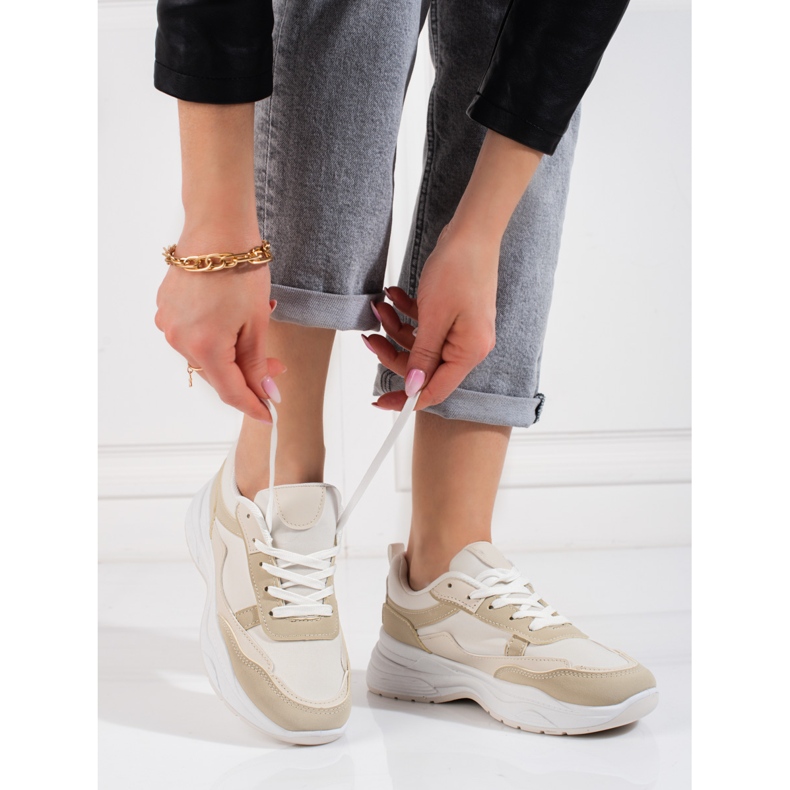 Chaussures de sport à lacets beiges Shelovet, femmes 2 Chaussures de sport à lacets beiges Shelovet, femmes 2