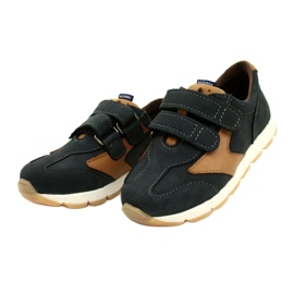Chaussures Casual en Cuir Mazurek 1362 Velcro Bleu Marine-Marron 2