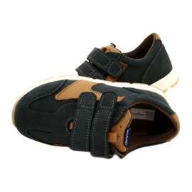 Chaussures Casual en Cuir Mazurek 1362 Velcro Bleu Marine-Marron 5