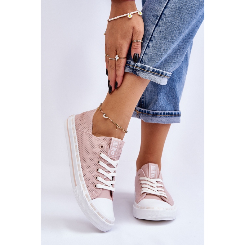 Baskets basses en cuir pour femmes Big Star LL274015 Rose 2