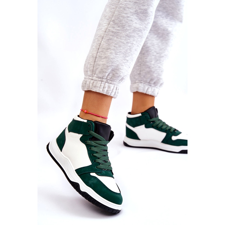 Chaussures de sport hautes pour femmes, baskets, blanches et vertes 2 Chaussures de sport hautes pour femmes, baskets, blanches et vertes 2