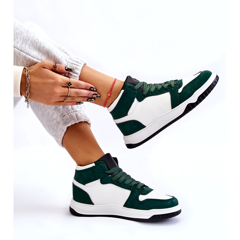 Chaussures de sport hautes pour femmes, baskets, blanches et vertes 7 Chaussures de sport hautes pour femmes, baskets, blanches et vertes 7