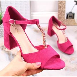 Sandales en daim pour femmes sur le poteau avec des zircons fuchsia Vinceza 20195 rose 4