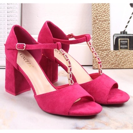 Sandales en daim pour femmes sur le poteau avec des zircons fuchsia Vinceza 20195 rose 5
