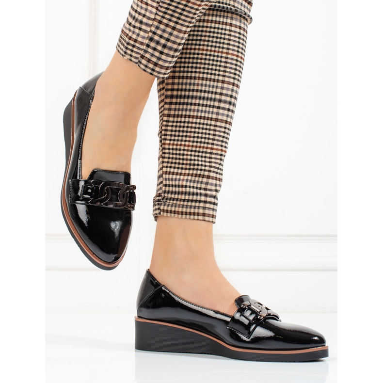 W. Potocki Chaussures laquées pour femmes à semelle compensée basse de Potocki le noir 1