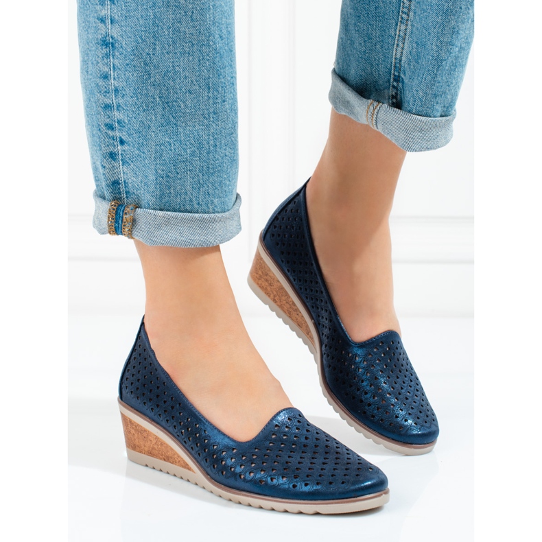W. Potocki Escarpins ajourés femme Potocki bleu marine 1