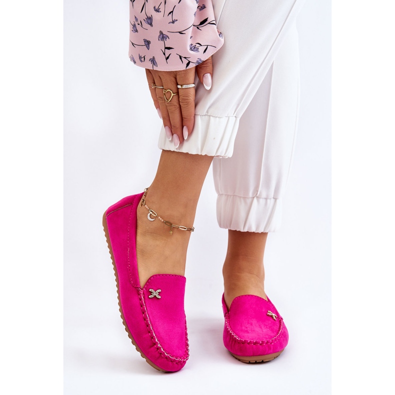 Mocassins Femme En Daim Avec Leah Fuchsia Embellissement rose 1