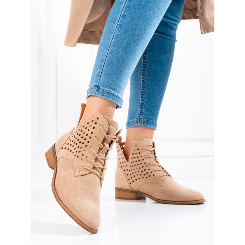 W. Potocki Bottines ajourées à lacets femme Potocki beige 2