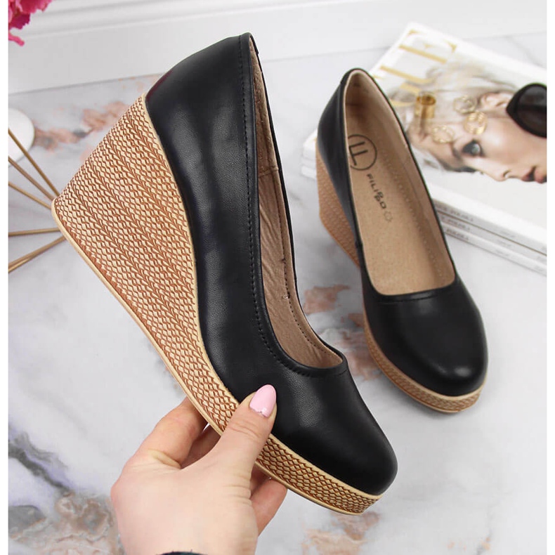 Escarpins compensés en cuir noir Filippo DP3521 le noir 1