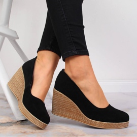Escarpins compensés en cuir noir Suede Filippo DP3521 le noir 4