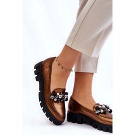 Mocassins Femme Sur La Plateforme Laura Messi 2392 Or Foncé doré 2