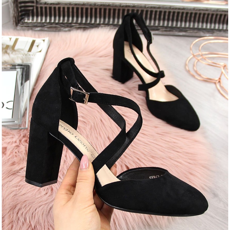 Sandales noires pour femmes sur le poteau Sergio Leone SK863 2