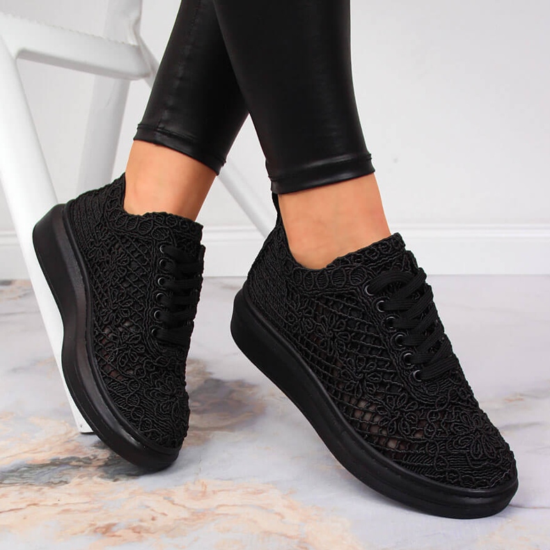 Chaussures à lacets pour femmes sur la plate-forme noire Artiker 50C1114 1