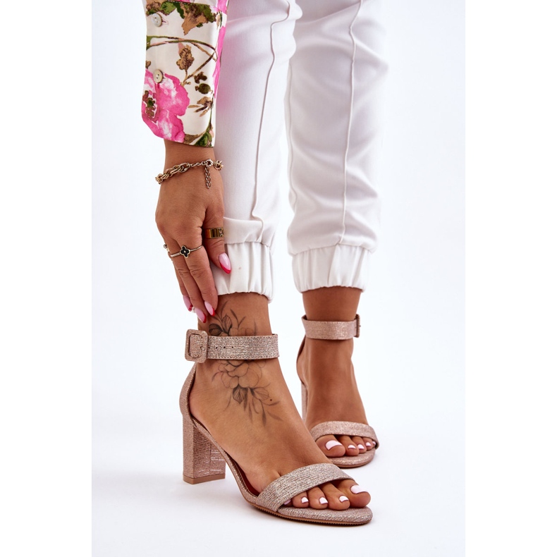 Sandales Brillantes à Talons Hauts Or Rose Maxim 1