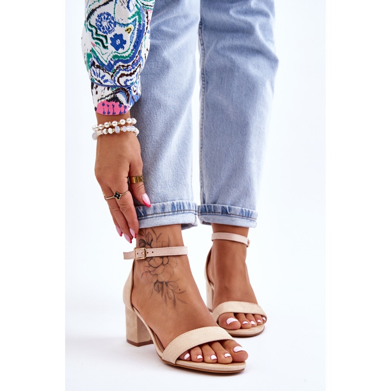 PS1 Sandales à talons bas en daim beige Quincy brun 1