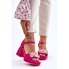 PS1 Sandales à la mode avec des cristaux sur des talons épais Fuchsia Garrett rose 1