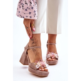 PS1 Sandales à la mode avec des cristaux sur des talons massifs beige foncé Garrett brun 1 PS1 Sandales à la mode avec des cristaux sur des talons massifs beige foncé Garrett brun 1