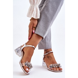 S.Barski Sandales Femme Sur Un Talon Bas Avec Des Ornements Argent Benicio 2