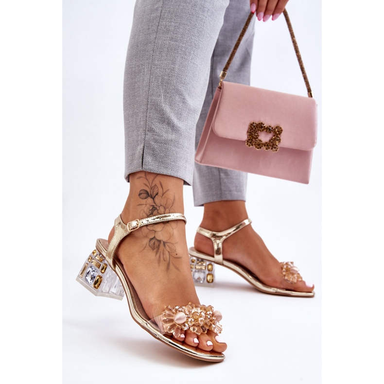 S.Barski Sandales dorées pour femmes à talons bas Gold Benicio 2