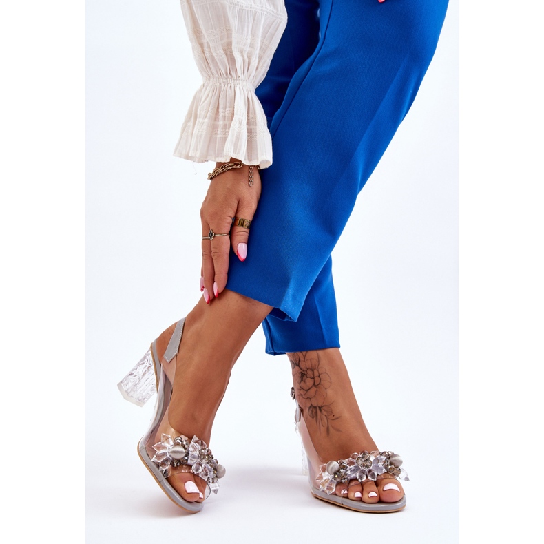 S.Barski Sandales à la mode avec des perles de Terrance grises 2