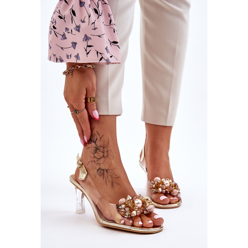 S.Barski Elégantes sandales transparentes à décor de lilas doré 1