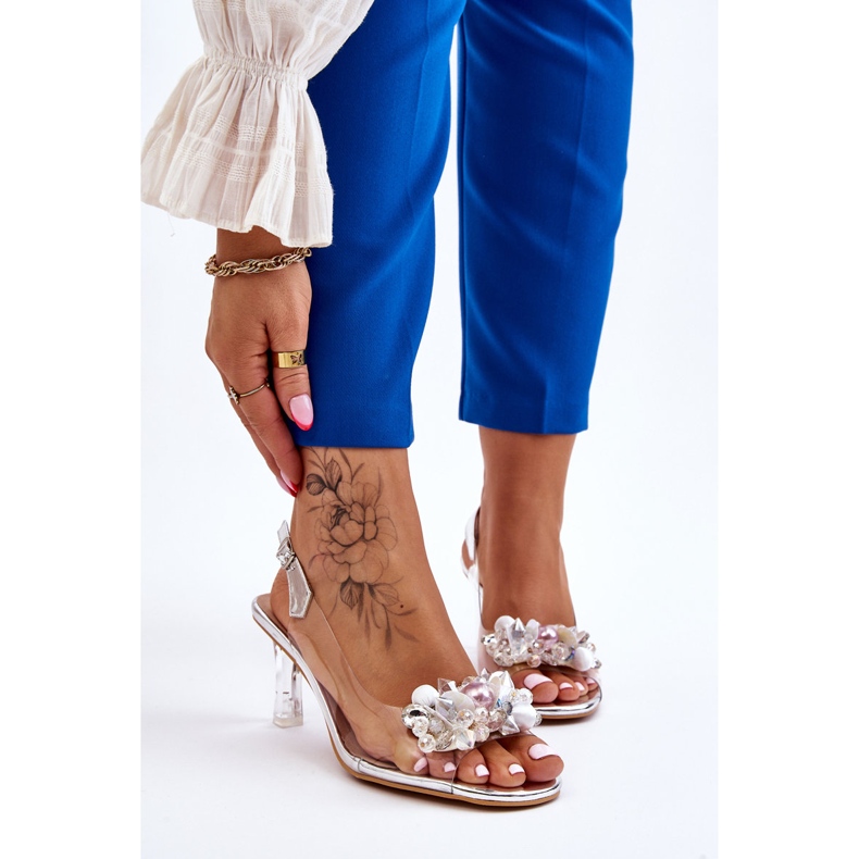 S.Barski Élégantes sandales transparentes à décor de lilas argenté 1