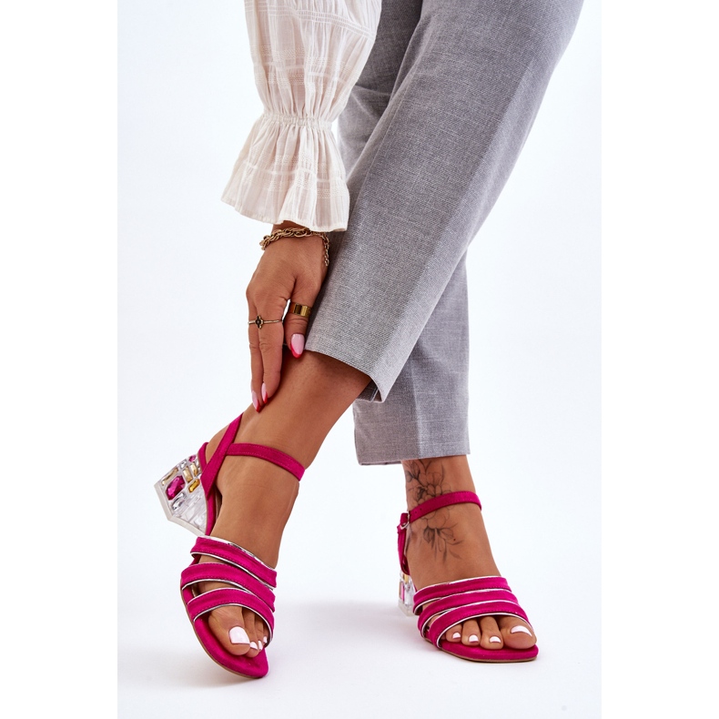 S.Barski Sandales en daim Callan fuchsia avec cristaux rose 2