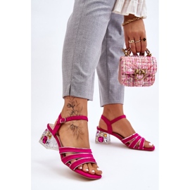 S.Barski Sandales en daim Callan fuchsia avec cristaux rose 3