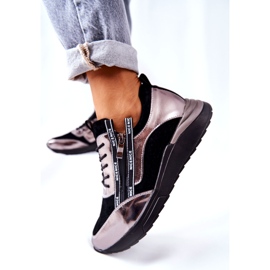 POTOCKI Baskets de sport en cuir métallisé noir et argent 1