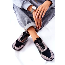 POTOCKI Baskets de sport en cuir métallisé noir et argent 3