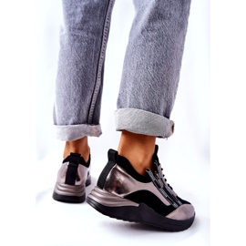 POTOCKI Baskets de sport en cuir métallisé noir et argent 4