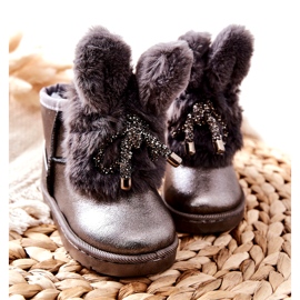 Bottes De Neige Enfant Avec Fourrure Avec Oreilles Lapin Gris brun argent 2
