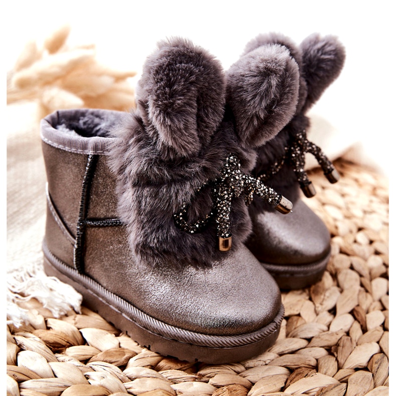 Bottes De Neige Enfant Avec Fourrure Avec Oreilles Lapin Gris brun argent 3