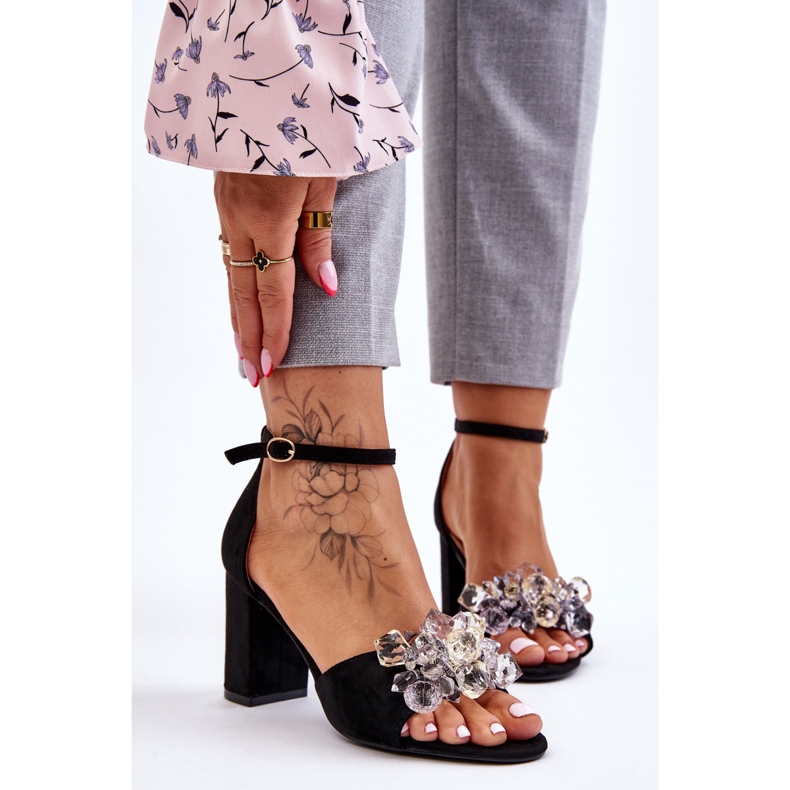 Sandales à talons hauts Cameron noires élégantes avec cristaux le noir 1