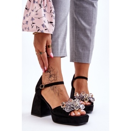 PS1 Sandales à la mode avec des cristaux sur des talons massifs Noir Garrett 1