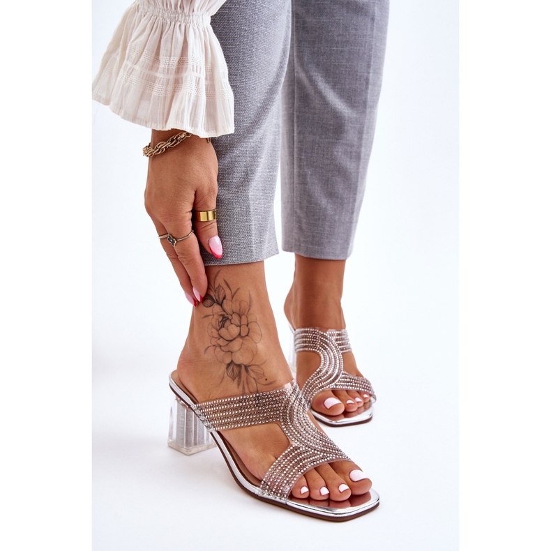 S.Barski Jaxen - Sandales à talons argentées avec strass 1