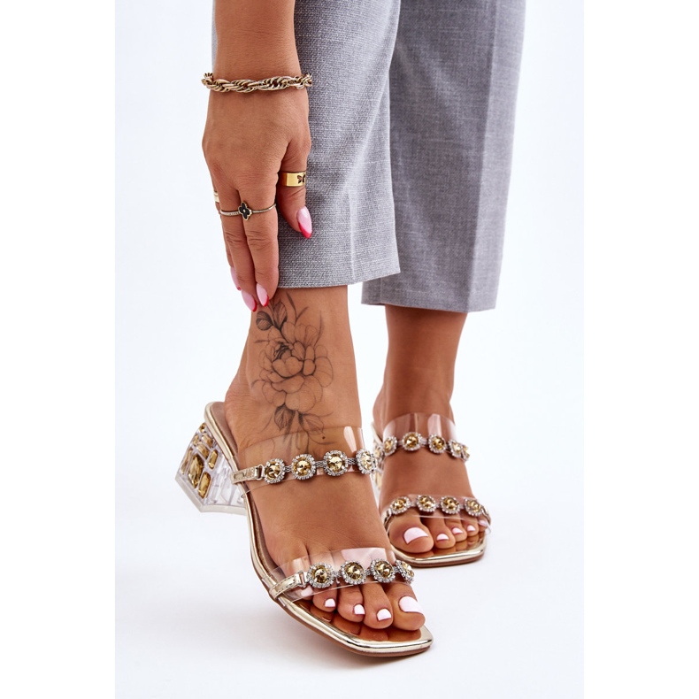 S.Barski Chaussons Femme Avec Zircons Décoratifs Doré Leyla d'or 1