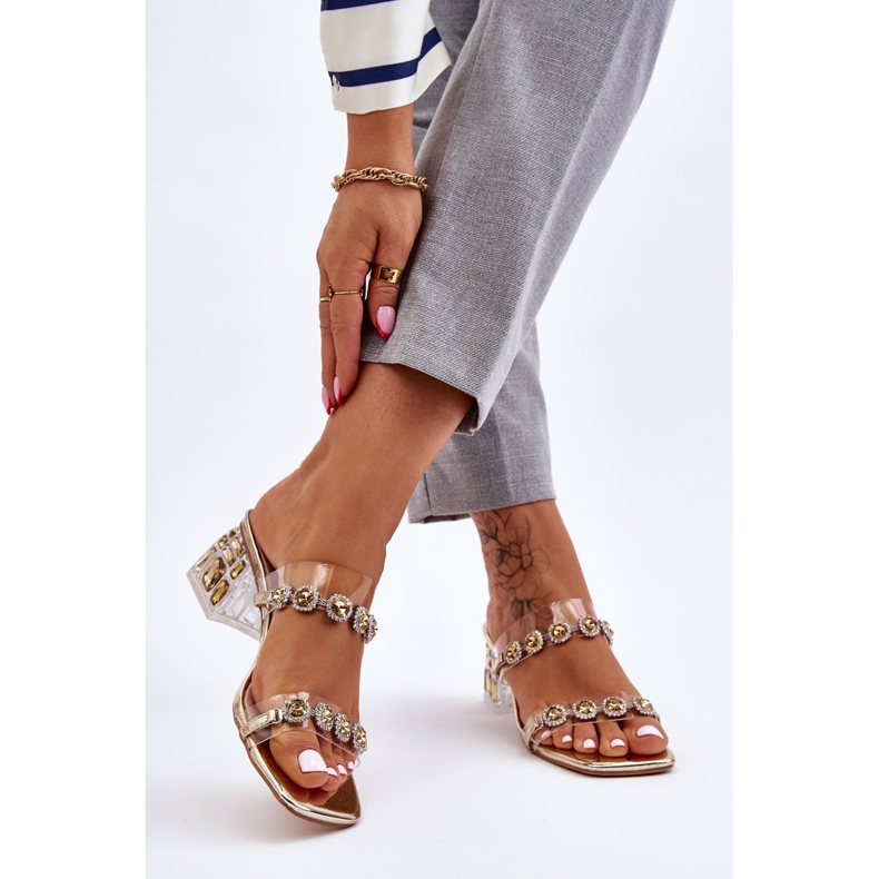 S.Barski Chaussons Femme Avec Zircons Décoratifs Doré Leyla 2
